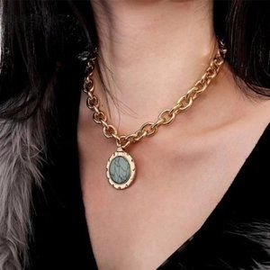 Green Stone Pendant gold plated Necklace