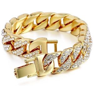 14k Yellow Gold Cuban Bracelet w/ Diamonds Unisex
